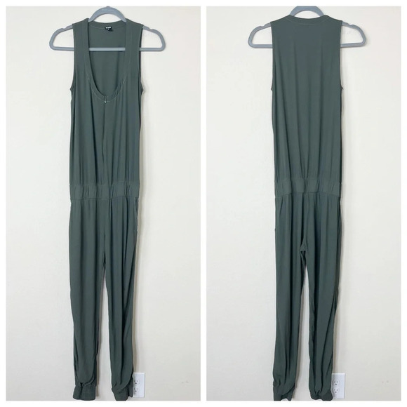 Monrow × Revolve Crepe Zip Jumpsuit Camo Green Lightweight Pockets Jumper - Picture 4 of 12
